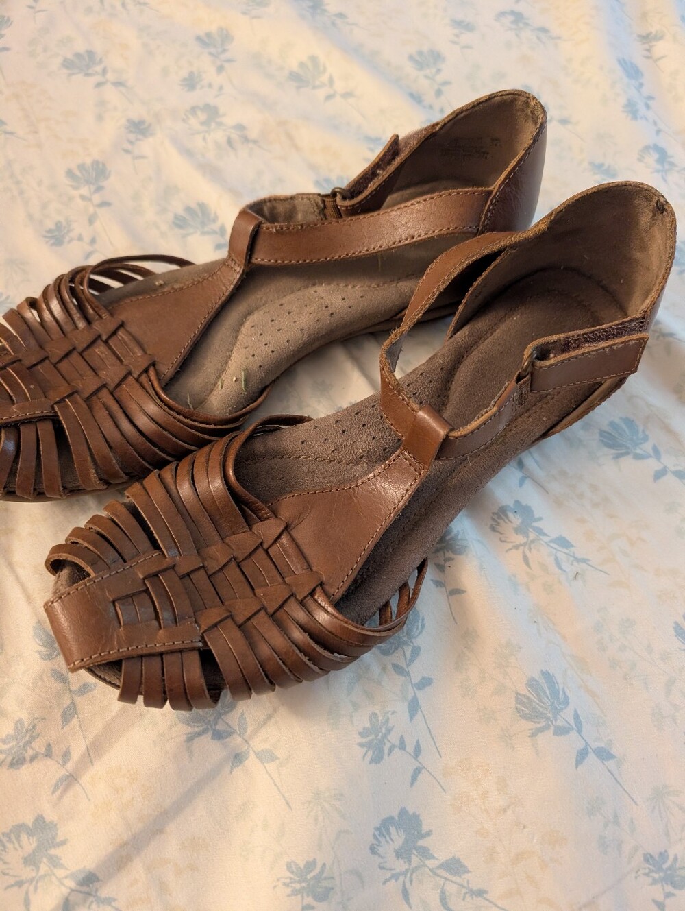 Brown Women’s Woven T-Strap Sandals